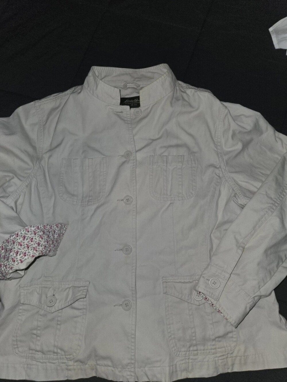Eddie Bauer Light Beige Utility Jacket with Floral Cuff